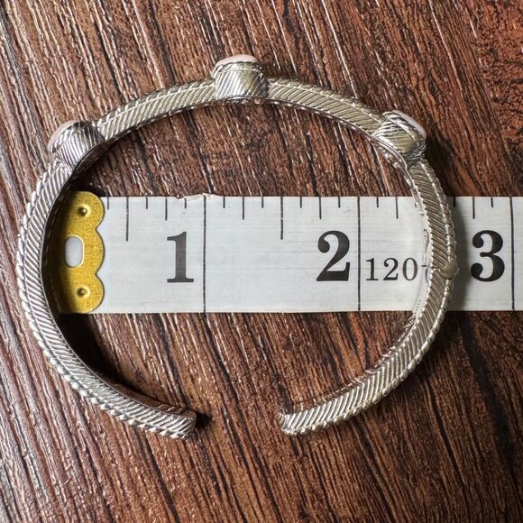 JUDITH RIPKA Sterling Silver Cuff Bracelet Pink Mother of Pearl Heart & CZ, MOP - Picture 13 of 14